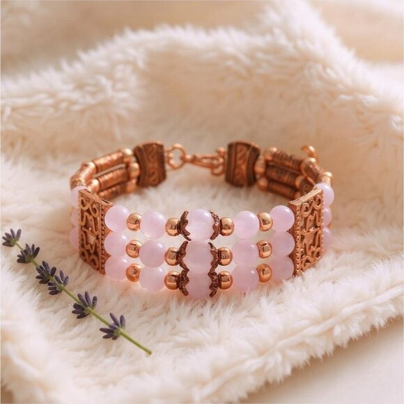 Kunzite ✦ 65ctw Beaded Bangle Bracelet ✦ Adjustable 7–9" Rose Gold Design NWT - Picture 9 of 12